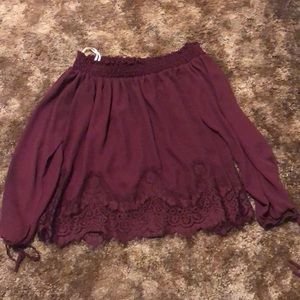 Charming Charlie’s Off the shoulder maroon top